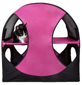 Pet Life Kitty-Play Obstacle Travel Collapsible Soft Folding Pet Cat House (Color: Pink, Black)