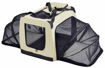 Pet Life 'Hounda Accordion' Metal Framed Soft-Folding Collapsible Dual-Sided Expandable Pet Dog Crate (Color: Khaki, size: X-Large)