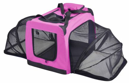 Pet Life 'Hounda Accordion' Metal Framed Soft-Folding Collapsible Dual-Sided Expandable Pet Dog Crate (Color: Pink, size: X-Small)