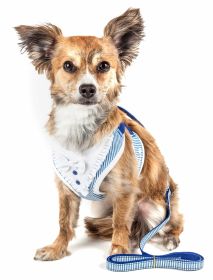 Pet Life Luxe 'Spawling' 2-In-1 Mesh Reversed Adjustable Dog Harness-Leash W/ Fashion Bowtie (Color: Blue, size: small)