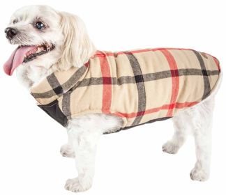 Pet Life 'Allegiance' Classical Plaided Insulated Dog Coat Jacket (Color: Khaki, size: large)