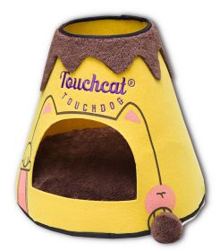 Touchcat Molten Lava Designer Triangular Cat Pet Kitty Bed House With Toy (Color: Yellow/Brown)