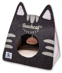 Touchcat 'Kitty Ears' Travel On-The-Go Collapsible Folding Cat Pet Bed House With Toy (Color: Black)