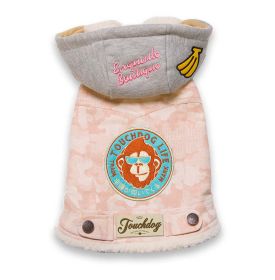 TouchdogOutlaw Designer Embellished Retro-Denim Pet Dog Hooded Jacket Coat (Color: Pink, size: X-Small)
