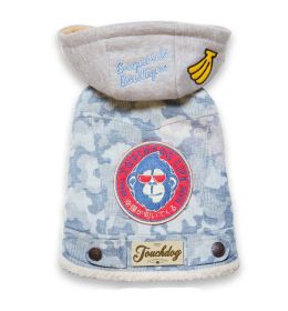 TouchdogOutlaw Designer Embellished Retro-Denim Pet Dog Hooded Jacket Coat (Color: Blue, size: X-Small)