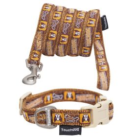 Touchdog 'Caliber' Designer Embroidered Fashion Pet Dog Leash And Collar Combination (Color: Brown Pattern, size: large)