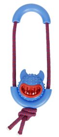 Pet Life Sling-Away Treat Dispensing Launcher With Natural Jute, Squeak Rubberized Dog Toy (Color: Blue)