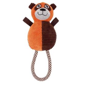 Pet Life Plush Huggabear Natural Jute And Squeak Chew Tugging Dog Toy (Color: Orange/Dark Brown)