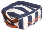 Touchdog Polo-Striped Convertible and Reversible Squared 2-in-1 Collapsible Dog House Bed