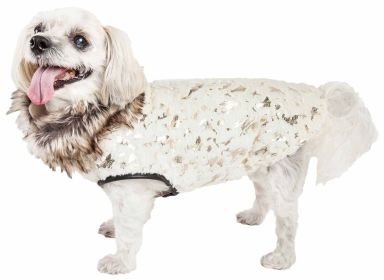 Pet Life Luxe 'Gilded Rawffled' Gold-Plated Designer Fur Dog Jacket Coat (size: large)