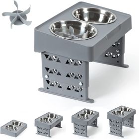 DZKAPETS Elevated Dog Bowls, Adjustable Raised Dog Bowl Stand with Slow Feeder for Large Medium Small Dogs, 2 Stainless Steel Dog Dish Bowls for Food (Design: Slow Feeder)