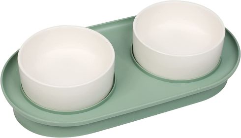Elevated Cat Bowls, Raised Cats Ceramic Food and Water Stand Bowl Dishes for Cats Small Dogs or Puppy, 15Â° Tilted Anti Vomiting Stress Free Feeder De (Color: green)