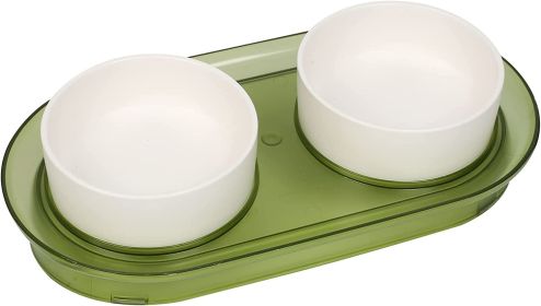 Elevated Cat Bowls, Raised Cats Ceramic Food and Water Stand Bowl Dishes for Cats Small Dogs or Puppy, 15Â° Tilted Anti Vomiting Stress Free Feeder De (Color: Tea Green)