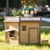 31.5' Wooden Dog House Puppy Shelter Kennel Outdoor & Indoor Dog crate, with Flower Stand, Plant Stand, With Wood Feeder