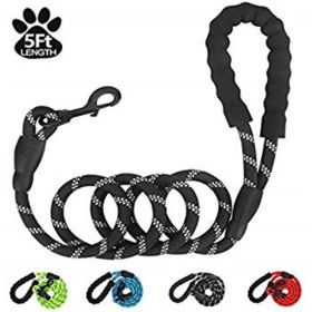 Strong Dog Leash with Zipper Pouch, Comfortable Padded Handle and Highly Reflective Threads Dog Leashes for Small Medium and Large Dogs (Color: Black)