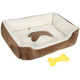 Pet Dog Bed Soft Warm Fleece Puppy Cat Bed Dog Cozy Nest Sofa Bed Cushion Mat L Size (Color: Brown, size: L)
