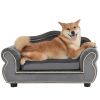 27" Pet Sofa, Dog sofa, Dog bed, Cat Sofa, Cat Bed, Wooden Frame And Velvet with Buttons And Beige Rope Lines, 4 Black Sturdy Plastic Sofa Feet