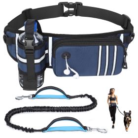 Hands Free Dog Leash with Zipper Pouch for Medium Large Dogs Running Walking Training Hiking, Adjustable Waist Belt with Reflective Threading, Retract (Color: Blue)