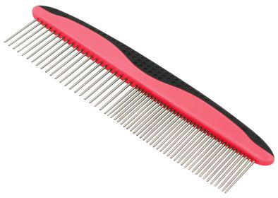 Pet Life Grip Ease' Wide and Narrow Tooth Grooming Pet Comb (Color: Red)