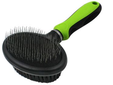 Pet Life Flex Series 2-in-1 Dual-Sided Slicker and Bristle Grooming Pet Brush (Color: green)