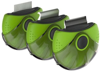 Pet Life 'Axler' Triple Rotating Rake Deshedder and Dematting Grooming Pet Comb (Color: green)