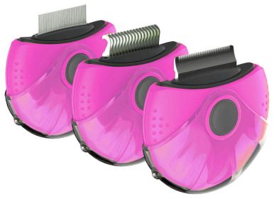 Pet Life 'Axler' Triple Rotating Rake Deshedder and Dematting Grooming Pet Comb (Color: Pink)