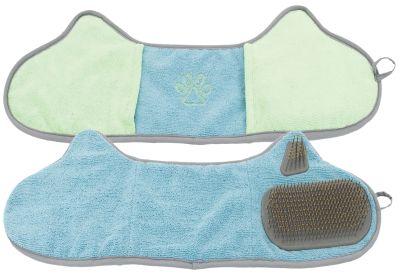 Pet Life 'Bryer' 2-in-1 Hand-Inserted Microfiber Pet Grooming Towel and Brush (Color: Blue / Aqua)