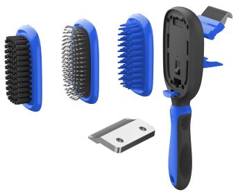 Pet Life 'Conversion' 5-in-1 Interchangeable Dematting and Deshedding Bristle Pin and Massage Grooming Pet Comb (Color: Blue)