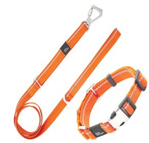 Pet Life 'Advent' Outdoor Series 3M Reflective 2-in-1 Durable Martingale Training Dog Leash and Collar (Color: Orange, size: medium)