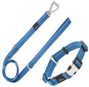 Pet Life 'Advent' Outdoor Series 3M Reflective 2-in-1 Durable Martingale Training Dog Leash and Collar (Color: Blue, size: medium)