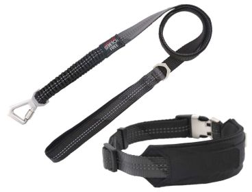 Pet Life 'Geo-prene' 2-in-1 Shock Absorbing Neoprene Padded Reflective Dog Leash and Collar (Color: Black, size: medium)