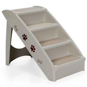 4 Step Anti-Slip Collapsible Plastic Pet Stairs Ladder For Small Dog and Cats (Color: Gray, Type: Pet)