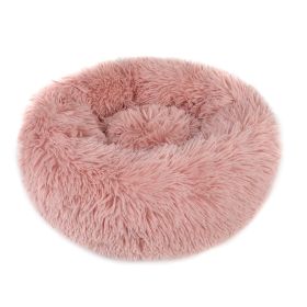 Small Large Pet Dog Puppy Cat Calming Bed Cozy Warm Plush Sleeping Mat Kennel, Round (Color: Pink, size: 27in)