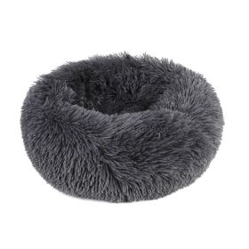 Small Large Pet Dog Puppy Cat Calming Bed Cozy Warm Plush Sleeping Mat Kennel, Round (Color: Dark Gray, size: 23in)