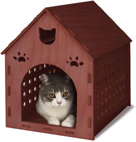 Wooden Kitty House Cat Shelter House for Cats, Rabbits, Dogs and Small Pets (Color: Brown)