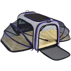 Cat Carrier TSA Airline Approved with Ventilation for Small Medium Cats Dogs Puppies with Big Space 5 Mesh Windows 4 Open Doors - Blue (Color: Purple)