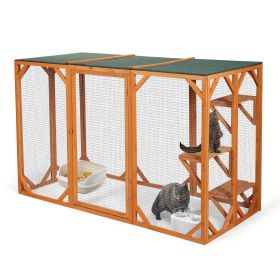 Spacious wooden cat cage with waterproof roof with adjustable pedals suitable (Color: Orange)