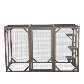 Spacious wooden cat cage with waterproof roof with adjustable pedals suitable (Color: gray black)