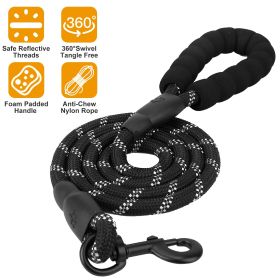 5FT Dog Leash Dog Training Walking Lead w/ Foam Handle Highly Reflective Treads (Color: Black)