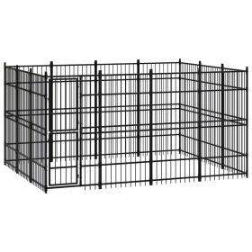 Outdoor Dog Kennel Steel 119 ftÂ² (Color: Black)