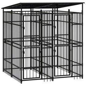 Outdoor Dog Kennel with Roof Steel 39.7 ftÂ² (Color: Black)