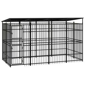 Outdoor Dog Kennel with Roof Steel 79.3 ftÂ² (Color: Black)