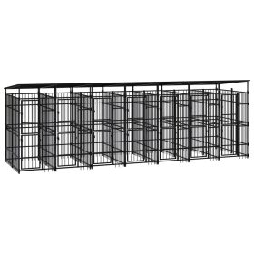 Outdoor Dog Kennel with Roof Steel 138.9 ftÂ² (Color: Black)