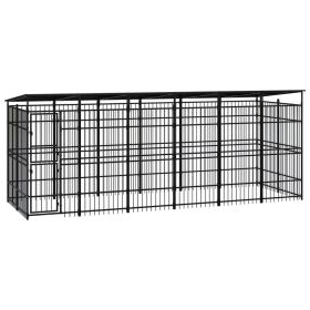 Outdoor Dog Kennel with Roof Steel 119 ftÂ² (Color: Black)