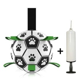 Dog Toys Interactive Pet Football Toys with Grab Tabs Dog Outdoor training Soccer Pet Bite Chew Balls for Dog accessories (Style: football with pump set)