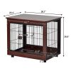 31' Length Furniture Style Pet Dog Crate Cage End Table with Wooden Structure and Iron Wire and Lockable Caters, Medium Dog House Indoor Use.