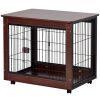 31' Length Furniture Style Pet Dog Crate Cage End Table with Wooden Structure and Iron Wire and Lockable Caters, Medium Dog House Indoor Use.