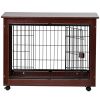 39' Length Furniture Style Pet Dog Crate Cage End Table with Wooden Structure and Iron Wire and Lockable Caters, Medium and Large Dog House Indoor Use