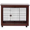 39' Length Furniture Style Pet Dog Crate Cage End Table with Wooden Structure and Iron Wire and Lockable Caters, Medium and Large Dog House Indoor Use