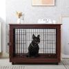 39' Length Furniture Style Pet Dog Crate Cage End Table with Wooden Structure and Iron Wire and Lockable Caters, Medium and Large Dog House Indoor Use